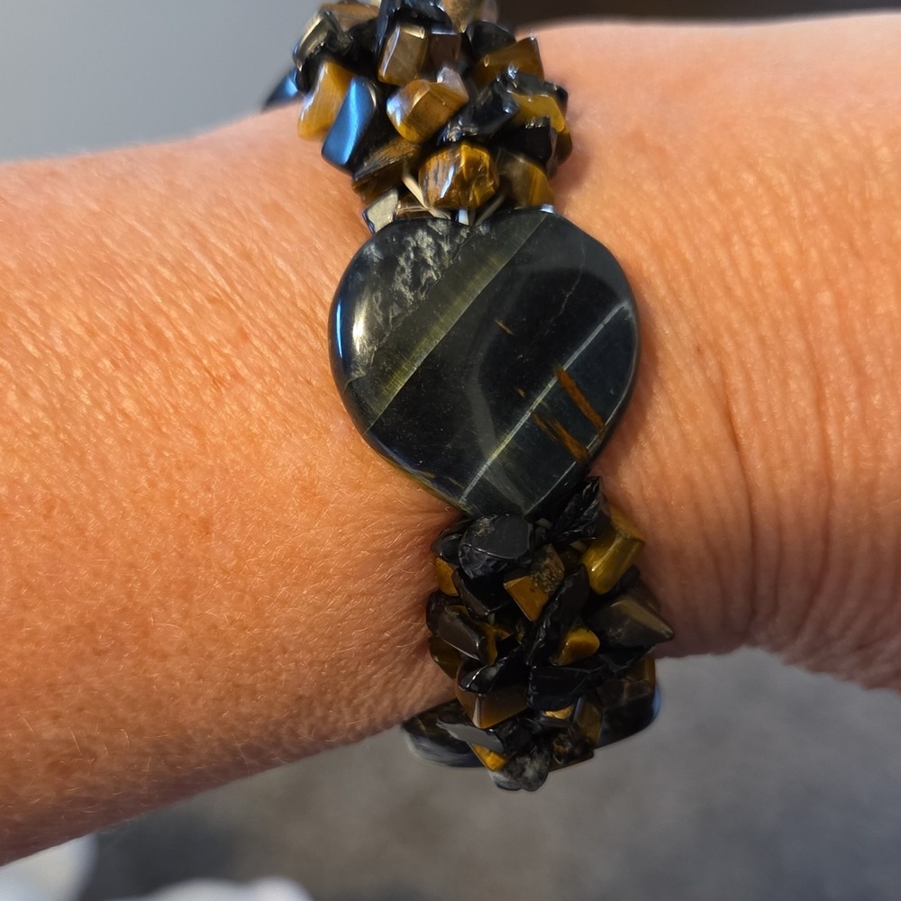 Tiger Eye Beaded Stretch Bracelet Brown Black‎ Round Unisex Adults